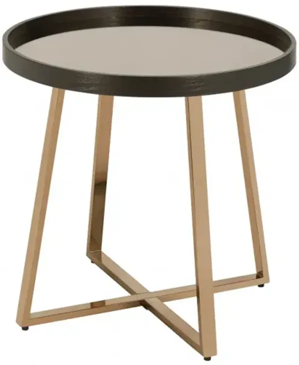 Hivvago 23" Champagne Walnut  And Mirrored Metal Round End Table
