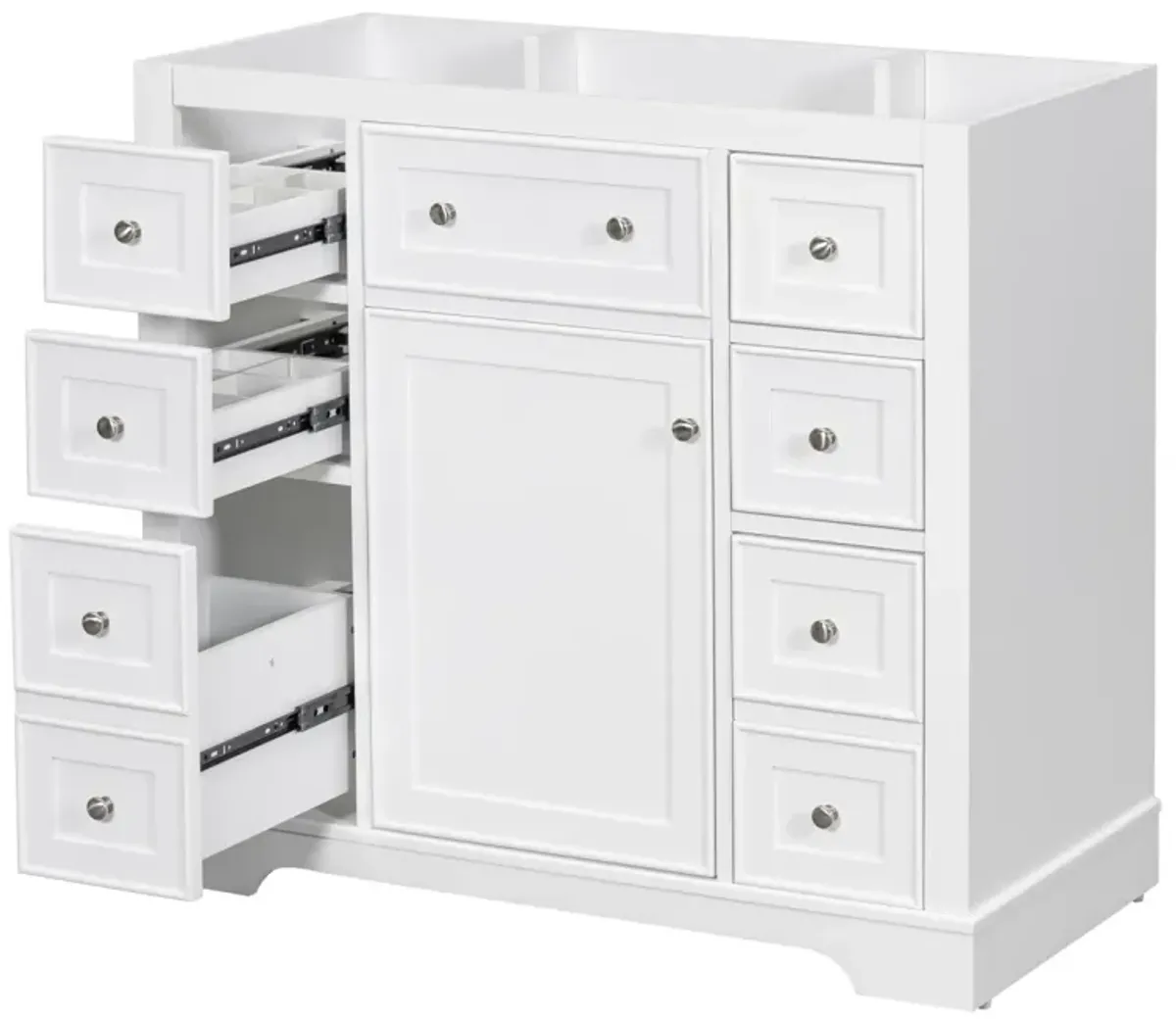 36" Bathroom Vanity Without Sink, Cabinet Base Only, One Cabinet And Six Drawers