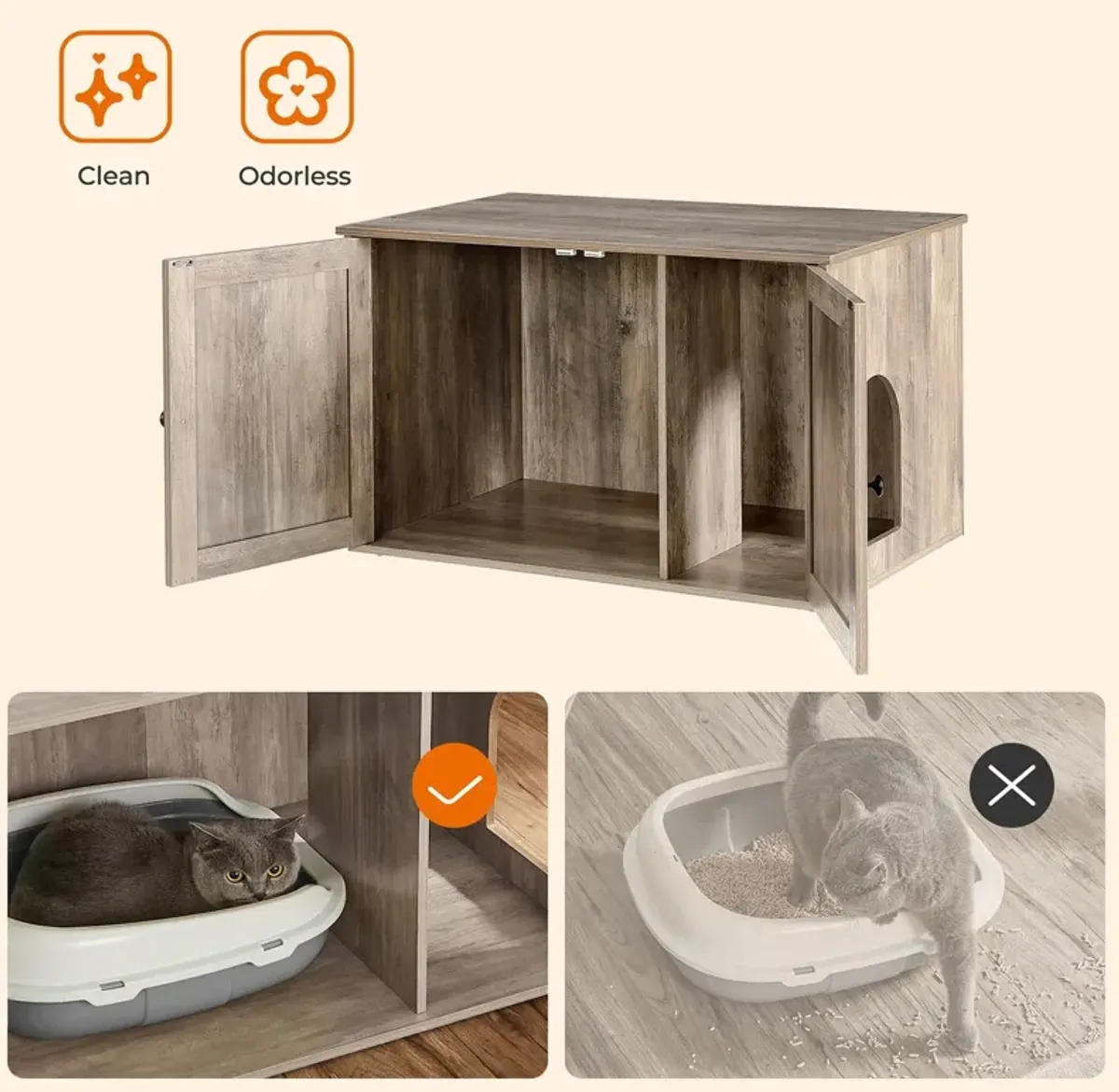 Cat Washroom Cabinet - Hidden Litter Box Enclosure with Wooden Doors