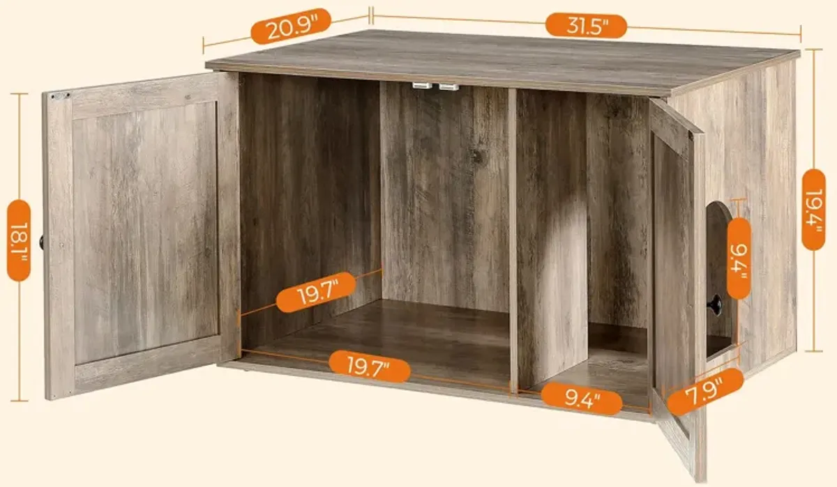 Cat Washroom Cabinet - Hidden Litter Box Enclosure with Wooden Doors