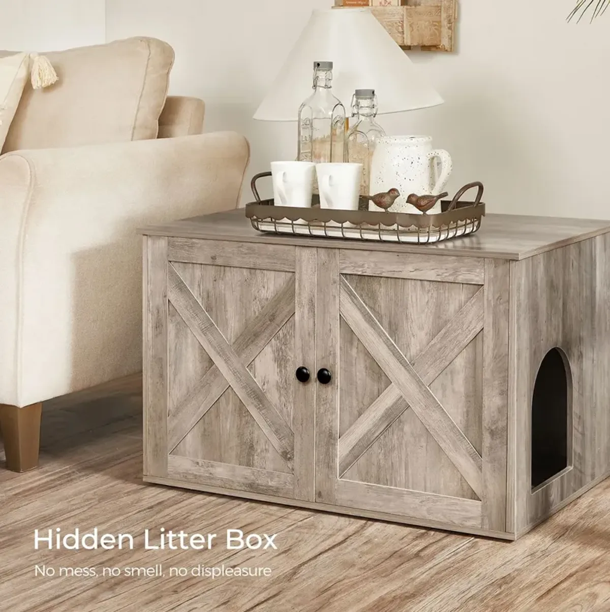 Cat Washroom Cabinet - Hidden Litter Box Enclosure with Wooden Doors