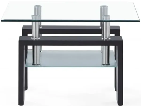 Hivvago 18 Inch  Dark Walnut And Clear Glass End Table