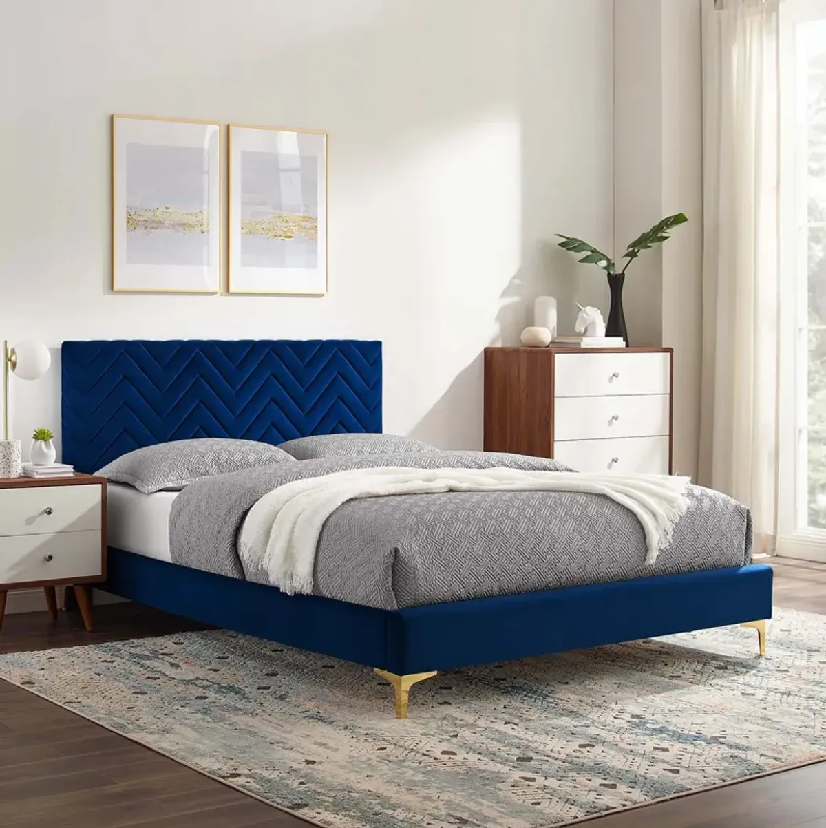 Modway - Leah Chevron Tufted Performance Velvet Twin Platform Bed