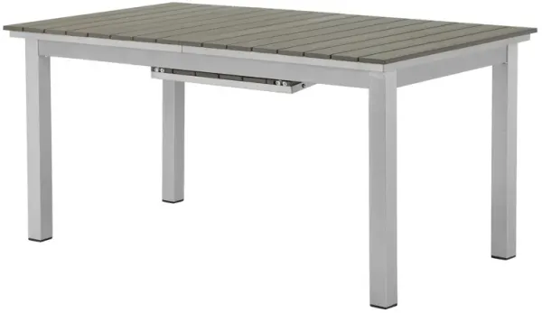 Josh 95 Inch Extendable Dining Table, Smooth Gray Aluminum Frame, Plank Top - Benzara