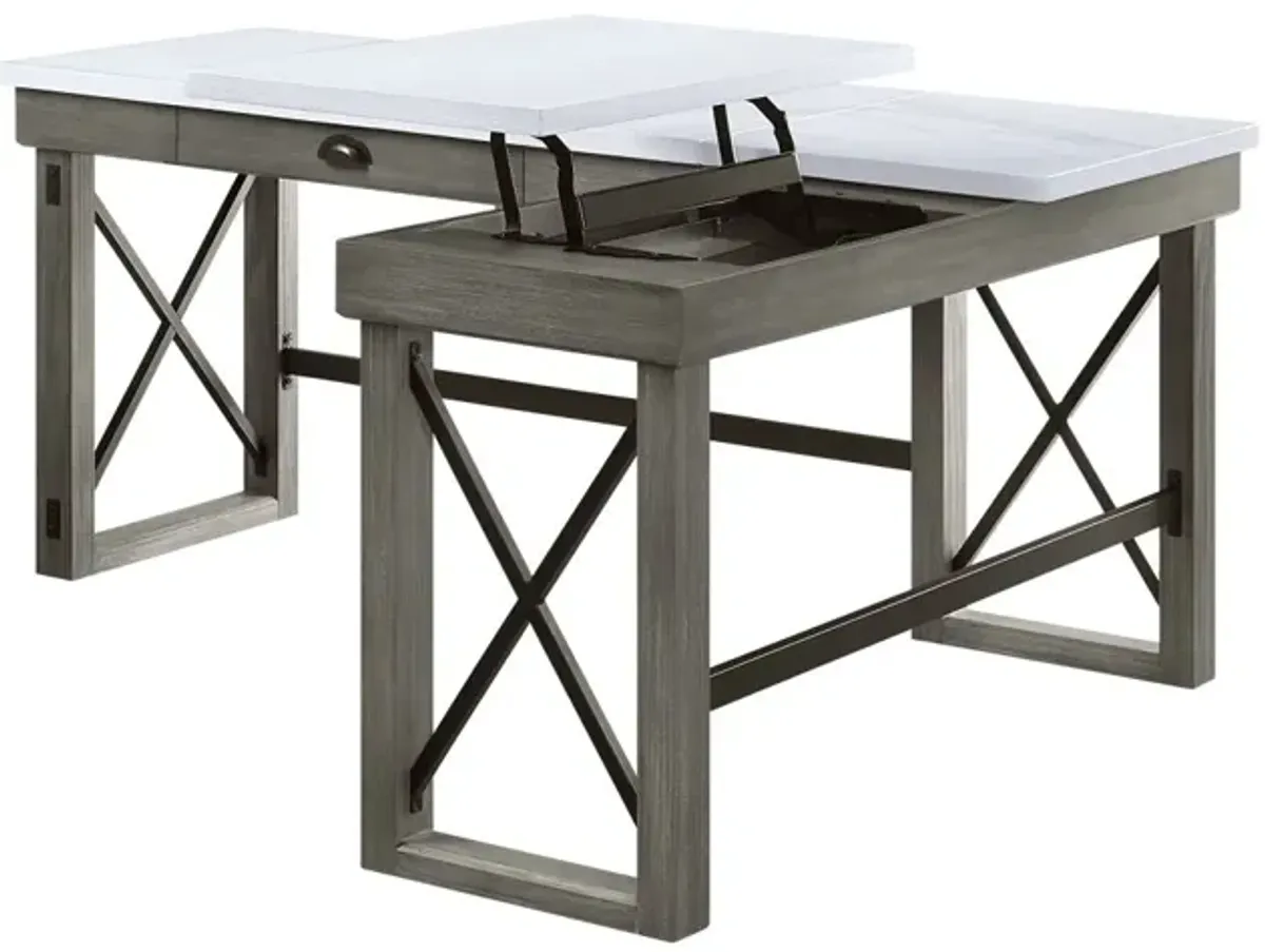 Talmar Writing Desk w/Lift Top in Marble Top & Weathered Gray Finish OF 00056