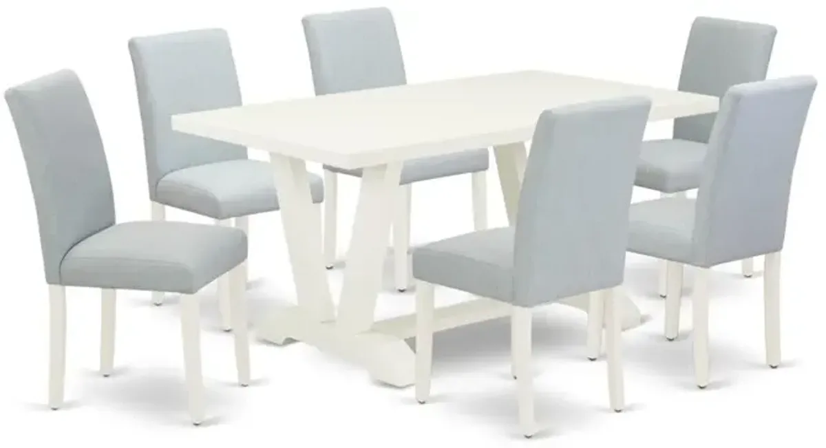 East West Furniture 7-Piece Dinette Set Includes 6 Modern Chairs with Upholstered Seat and High Back and a Rectangular Wooden Dining Table - Linen White Finish