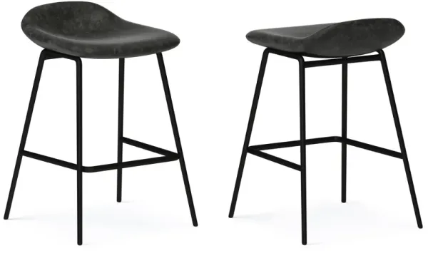 Dafney Contemporary 24 inch Counter Height Stool (Set of 2) in Distressed Charcoal Grey Vegan Faux Leather