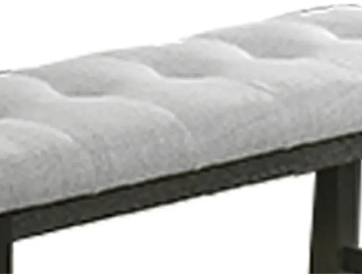 Woodlands 48 Inch Counter Height Bench, Wood, Tufted Seat, Black, White - Benzara