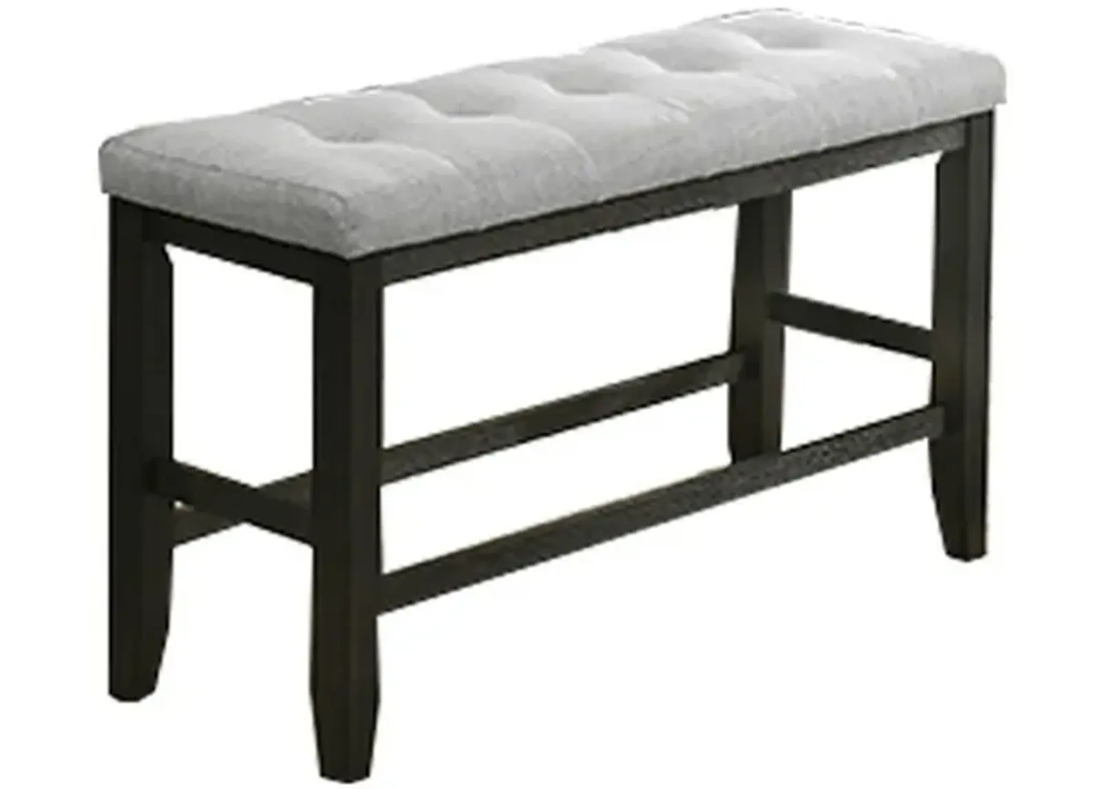 Woodlands 48 Inch Counter Height Bench, Wood, Tufted Seat, Black, White - Benzara