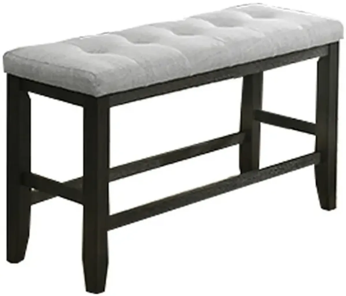 Woodlands 48 Inch Counter Height Bench, Wood, Tufted Seat, Black, White - Benzara