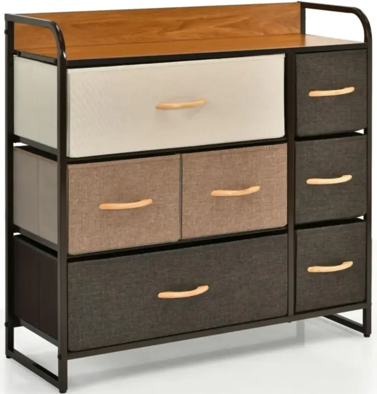 7 Drawer Tower Steel Frame and Wooden Top Dresser Storage Chest for Bedroom