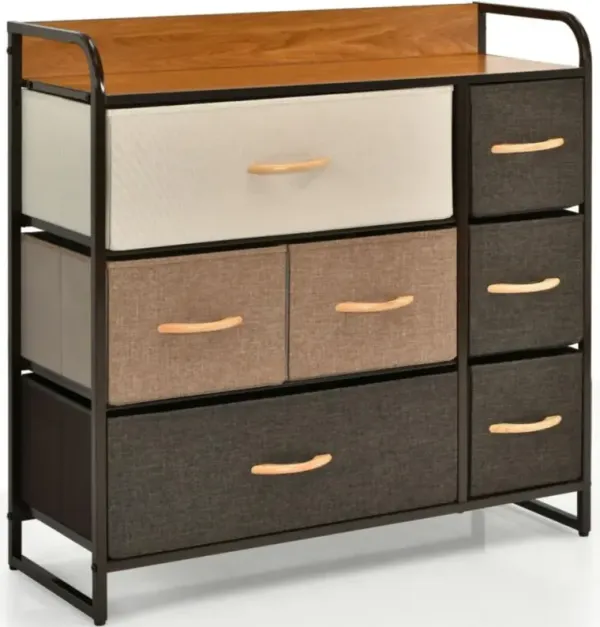 7 Drawer Tower Steel Frame and Wooden Top Dresser Storage Chest for Bedroom