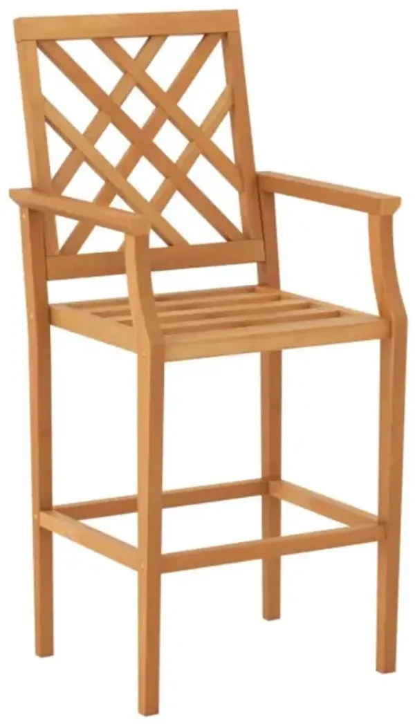 Hivvago Patio Teak Wood Bar Stool Outdoor Counter Height Chair with Ergonomic Backrest