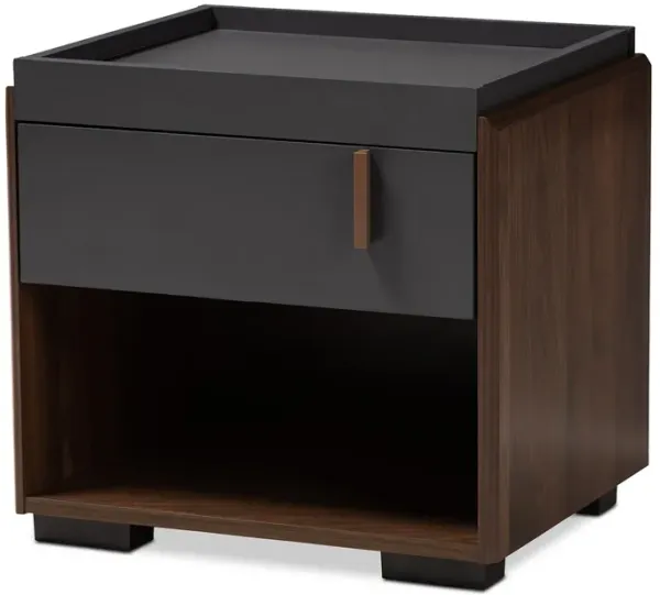Baxton Studio Rikke Modern Two Tone Gray And Walnut Finished Wood 1 Drawer Nightstand