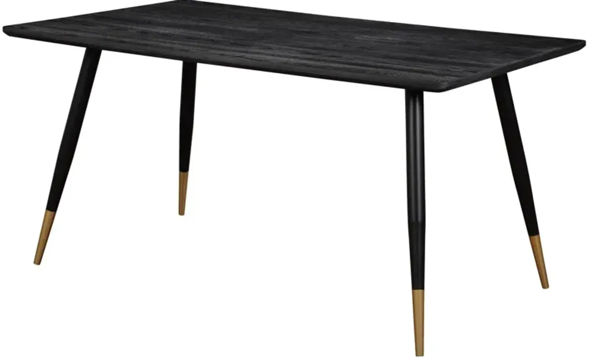 60 Inch Dining Table, MDF Tabletop, Rounded Metal Legs, Brass Accents  - Benzara