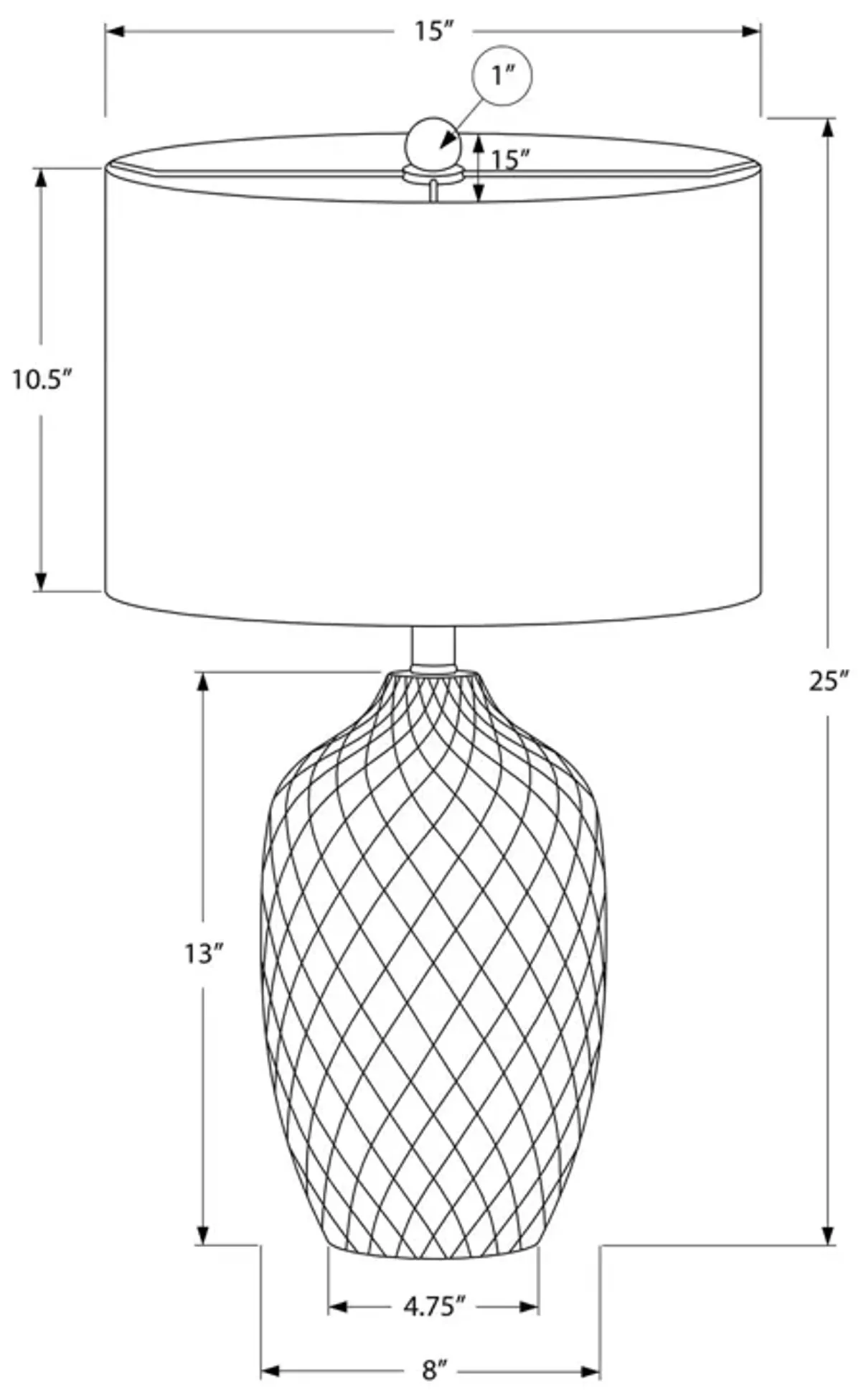 Monarch Specialties I 9707 - Lighting, 25"H, Table Lamp, Cream Ceramic, Ivory / Cream Shade, Transitional