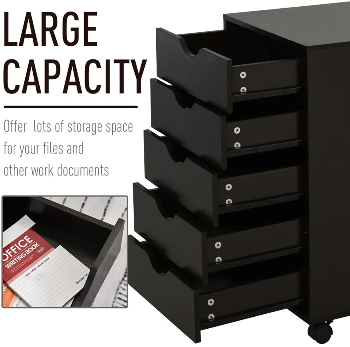 Brown Minimalist Organizer: 5-Drawer File Cabinet with Wheels