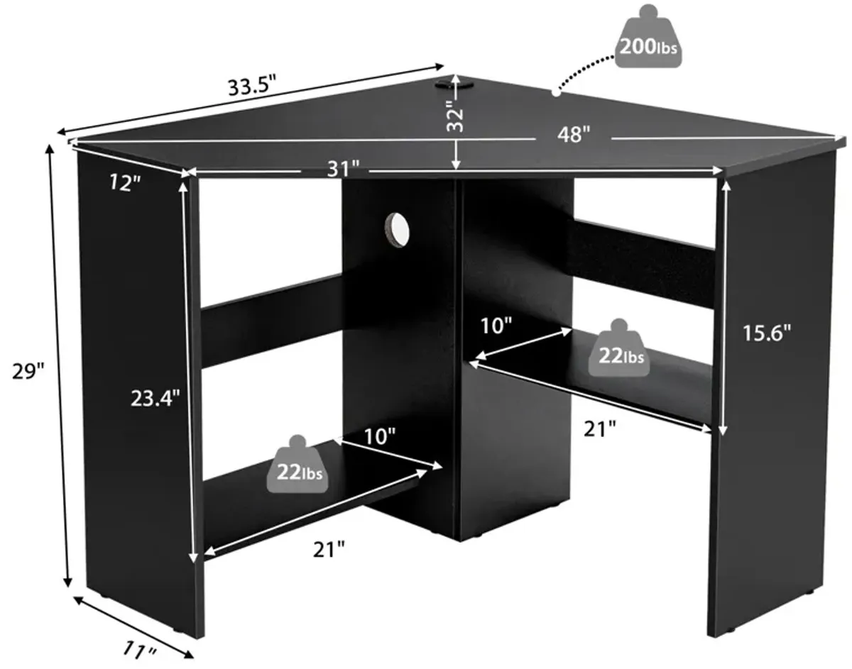 Corner Computer Desk Triangle Writing Workstation with Storage Shelf