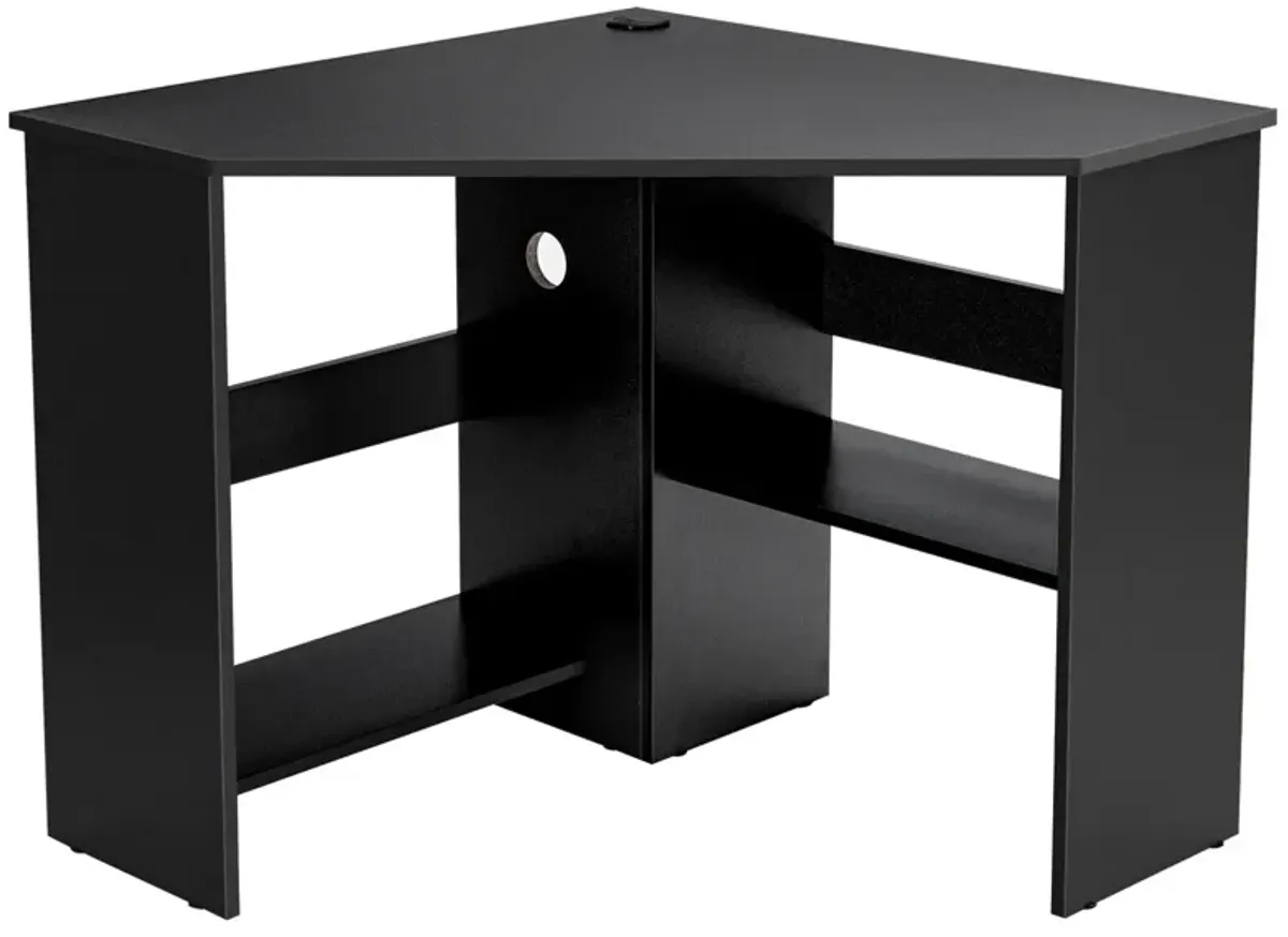 Corner Computer Desk Triangle Writing Workstation with Storage Shelf