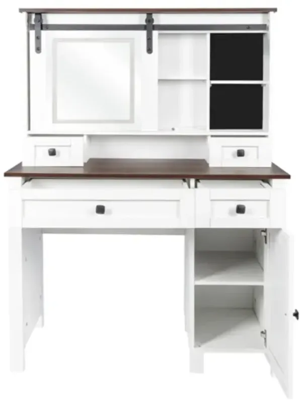 Makeup Vanity with Lighted Mirror, 4 Drawers & Storage Cabinet, 3 Color Modes