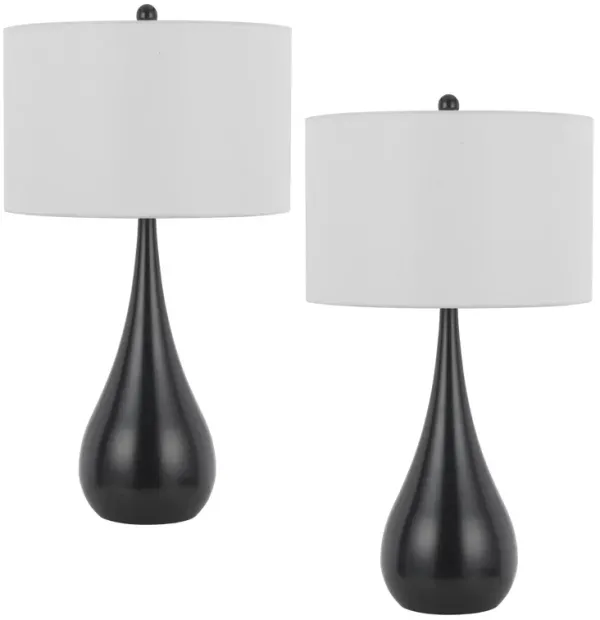 Ege Table Lamp Set of 2, Teardrop Bronze Metal Base, White Shade - Benzara