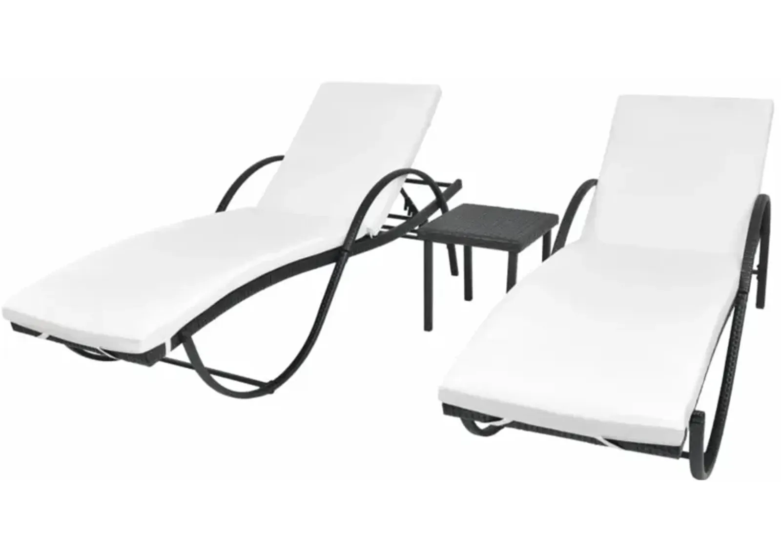 vidaXL Sun Loungers 2 pcs with Table Poly Rattan Black