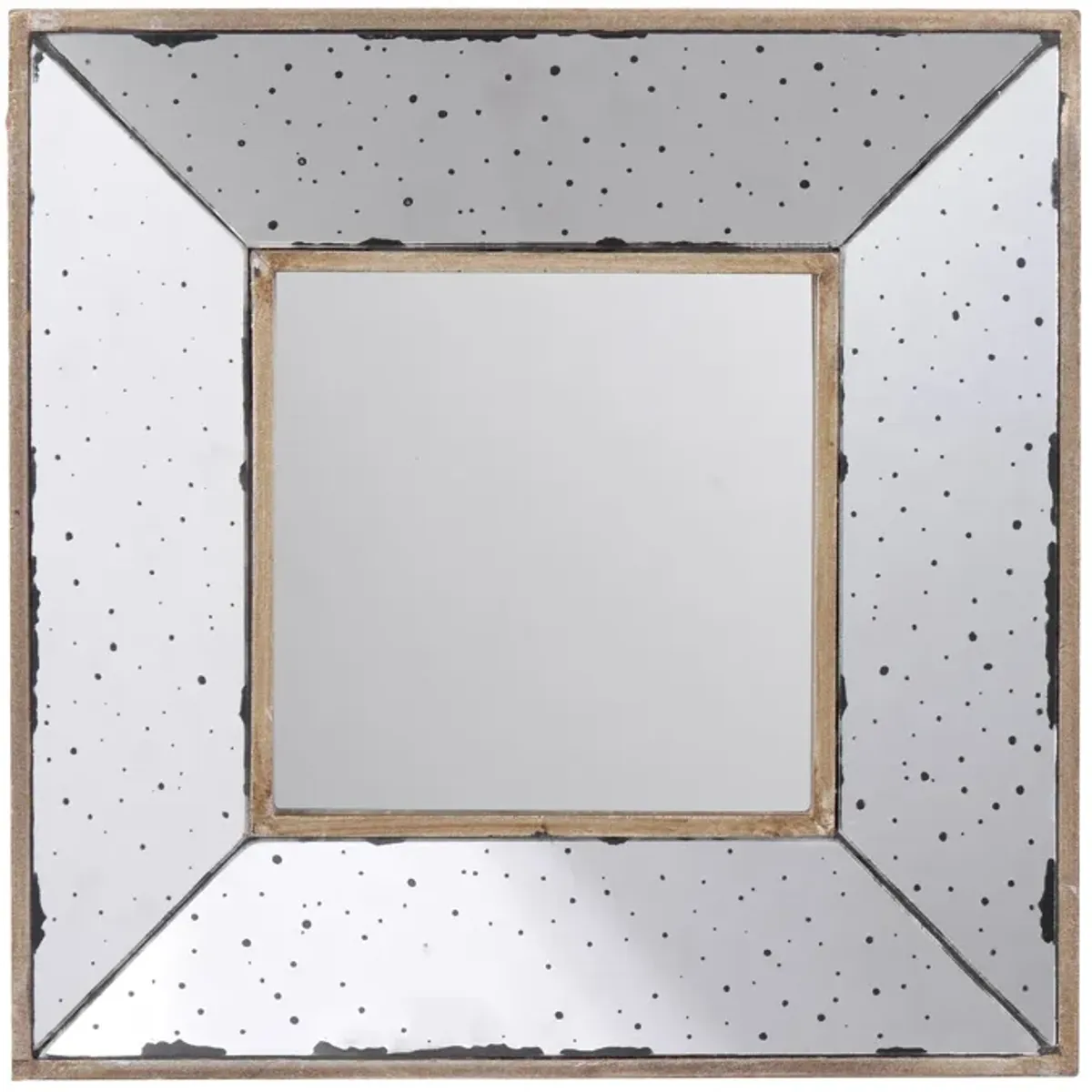 Joe 12 Inch Square Wall Mirror, 3 Dimensional, Speckled Off White and Brown-Benzara