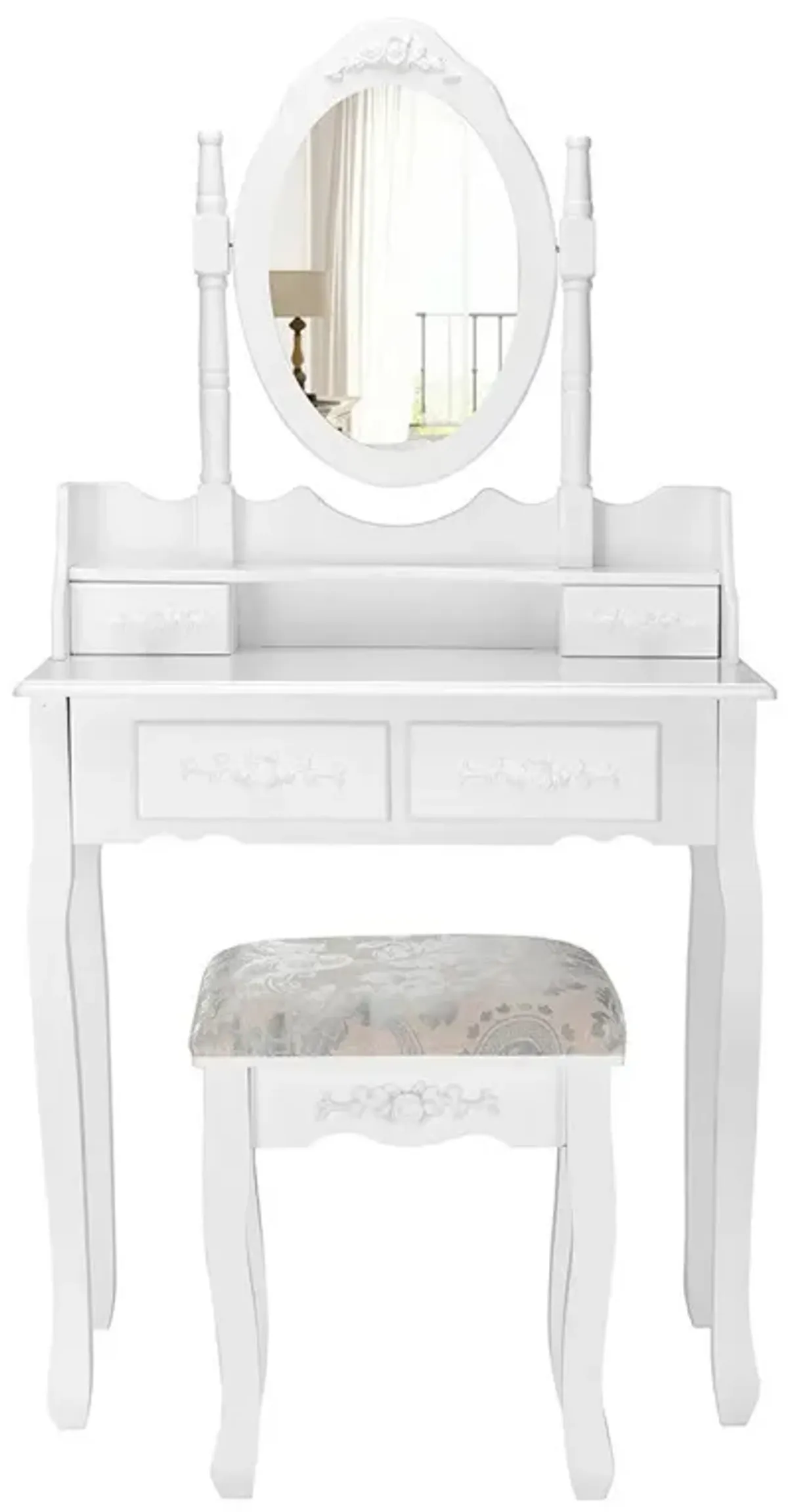 Vanity Table Set with Oval Mirror and 4 Drawers