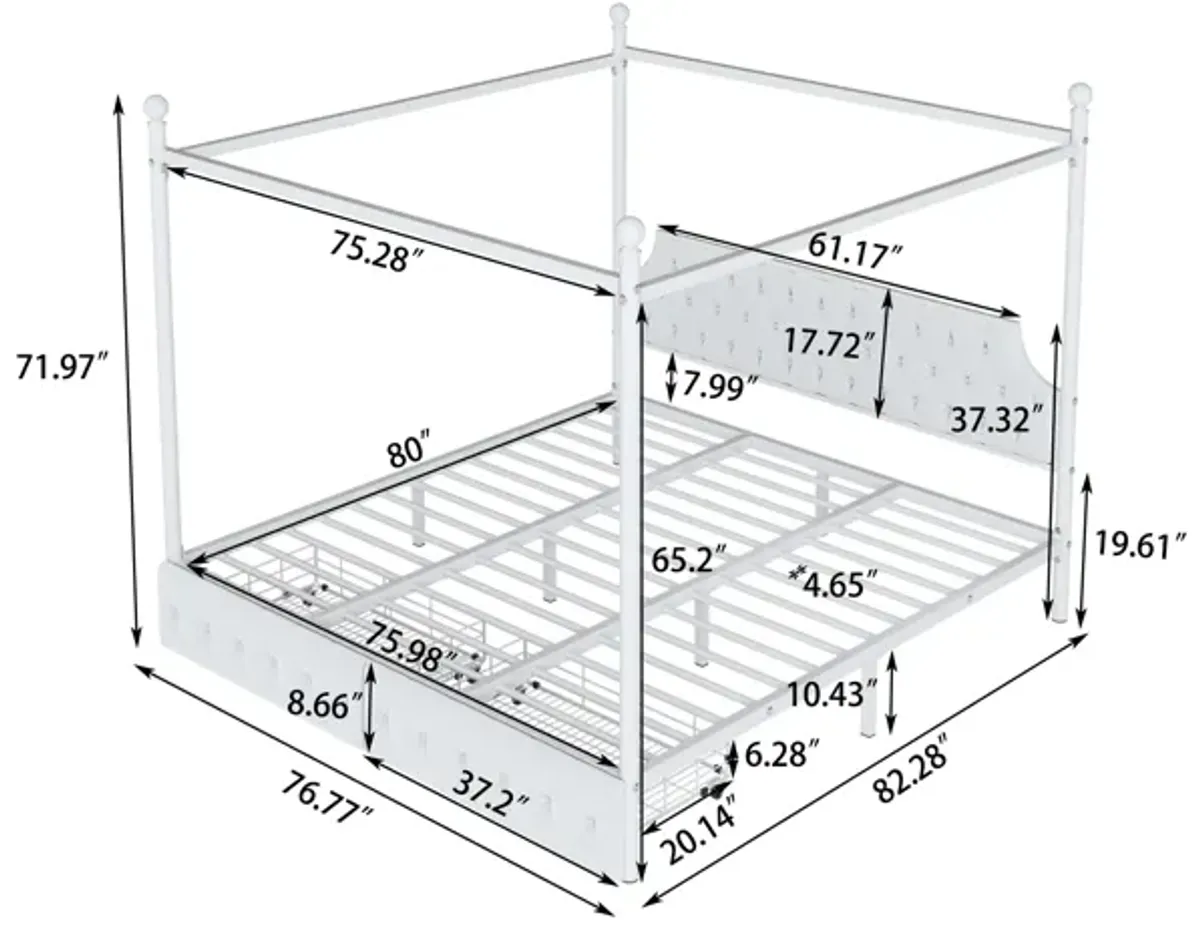 Merax Metal Canopy Platform Bed with Upholstered Headboard