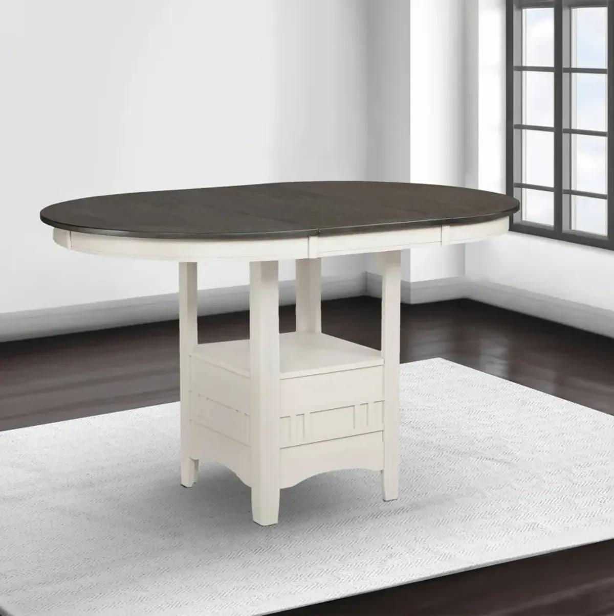 Counter Height Table with Leaf Extension, White and Gray-Benzara