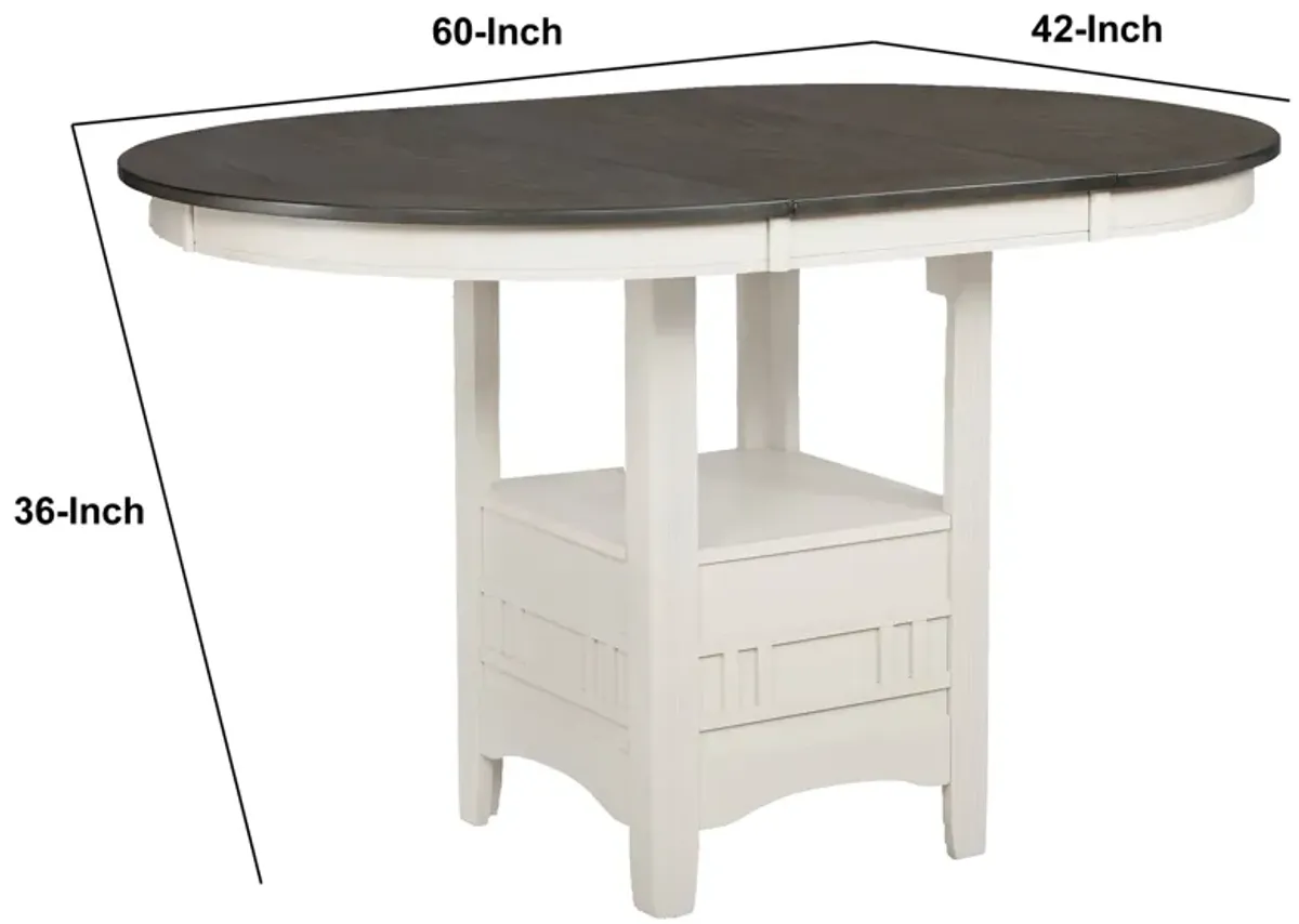 Counter Height Table with Leaf Extension, White and Gray-Benzara