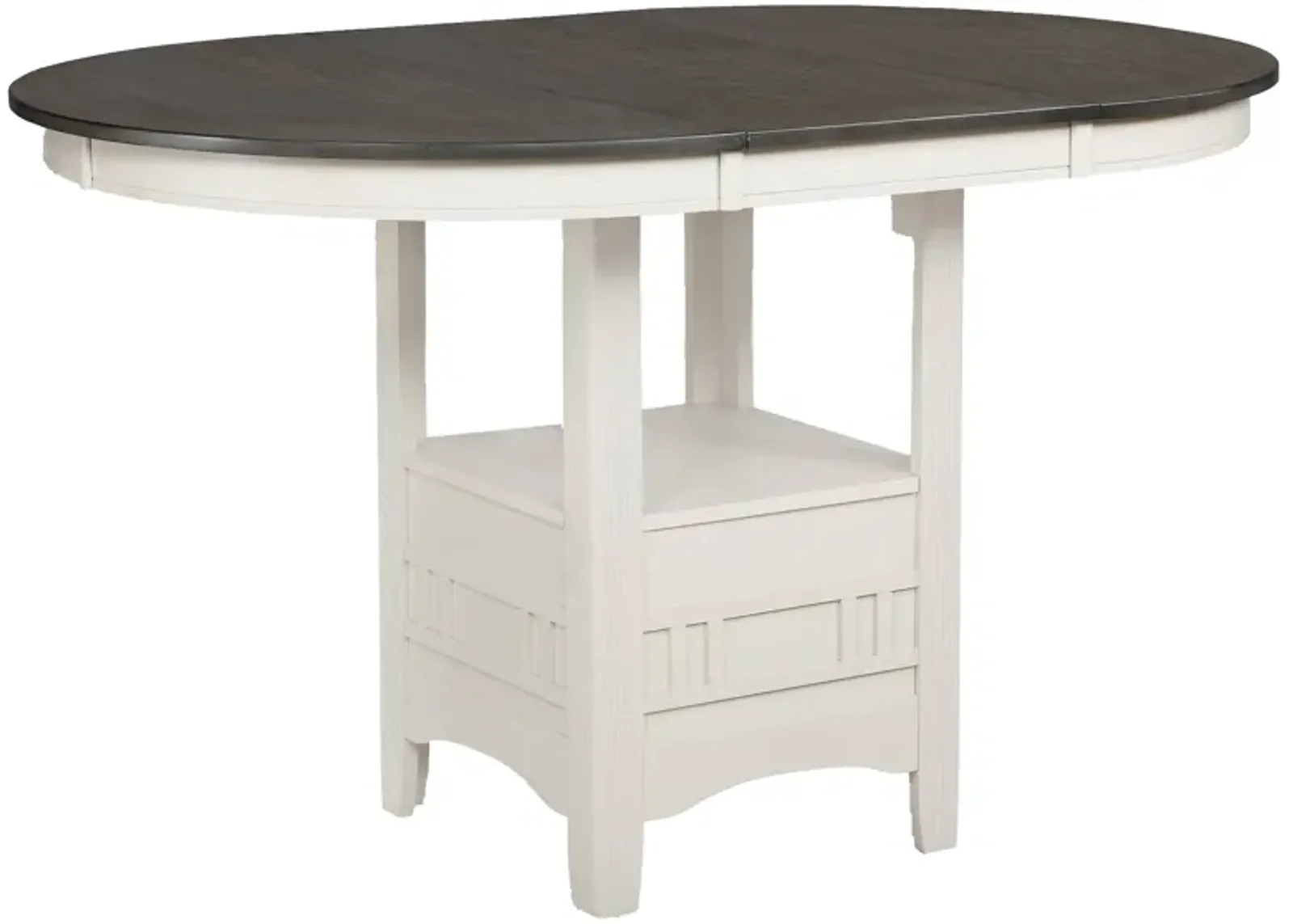 Counter Height Table with Leaf Extension, White and Gray-Benzara