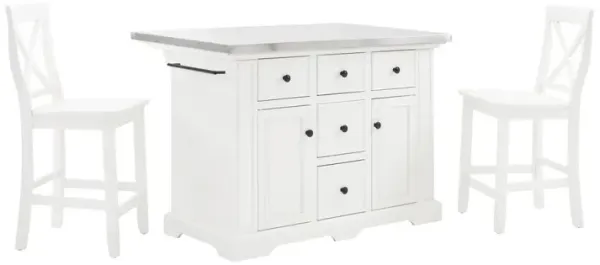 Julia Stainless Steel Top Island W/X-Back Stools