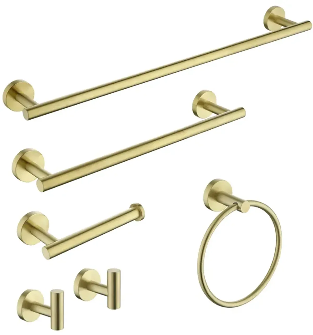 6-Pieces Brushed Gold Bathroom Hardware Set Sus304 Stainless Steel Round Wall Mounted Include