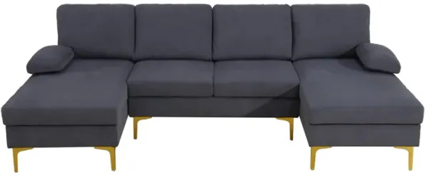 99.5 in. W Square Arm 3-piece Flannel Transitional U Shaped Sectional Sofa