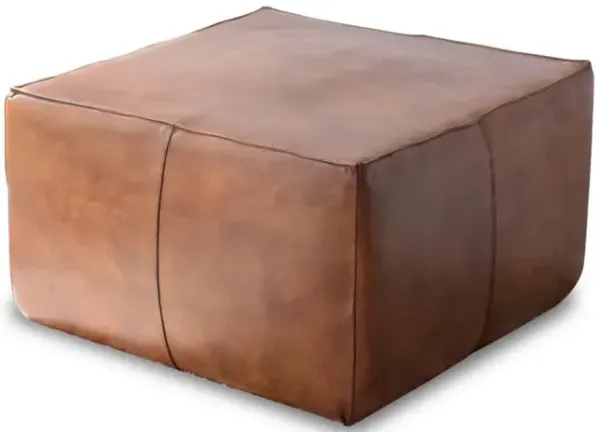 Ashcroft Furniture Co Mallory Mid-Century Square Genuine Leather Upholstered Ottoman in Tan