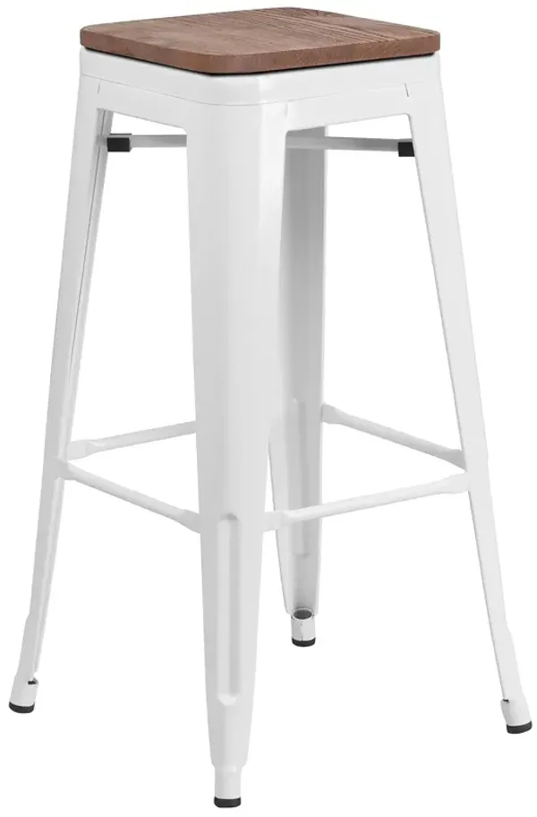 Flash Furniture Lily 30" High Backless White Metal Barstool with Square Wood Seat