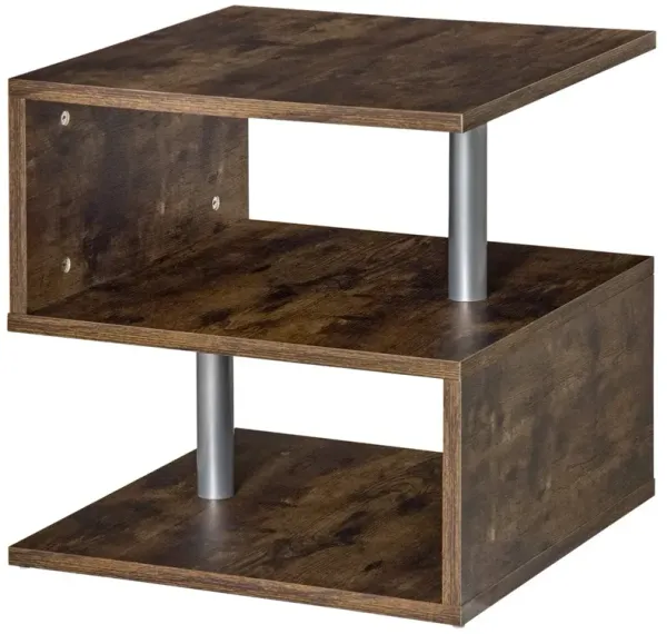 Vintage 3-Tier Side Table: S-Shape Wood Color End Table