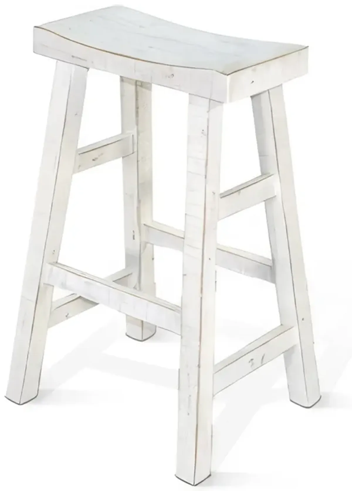 Rena Bar Stool Set of 2, Saddle Style Seat, White Sand Mahogany Wood - Benzara