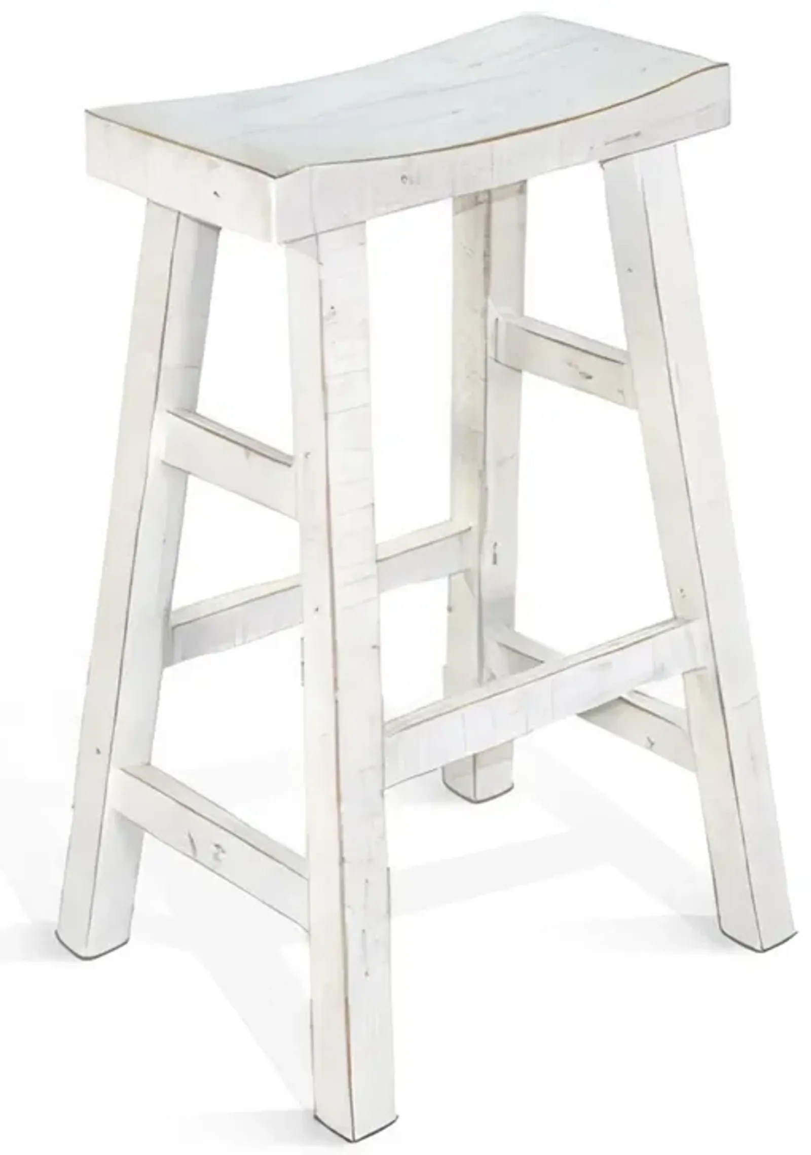 Rena Bar Stool Set of 2, Saddle Style Seat, White Sand Mahogany Wood - Benzara