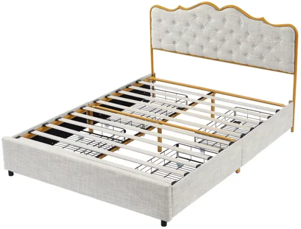 Queen-Size Steamed Bread Backrest Bed with Storage