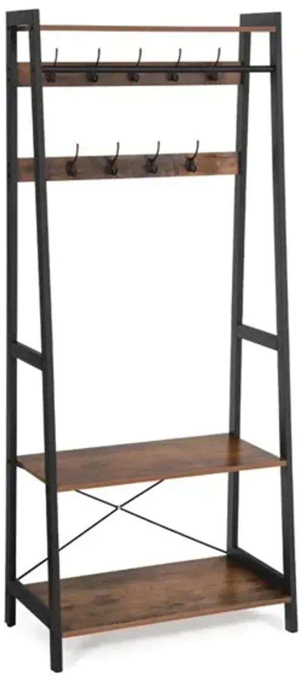 Hivvago Vintage Brown Coat Rack with Shoe Bench