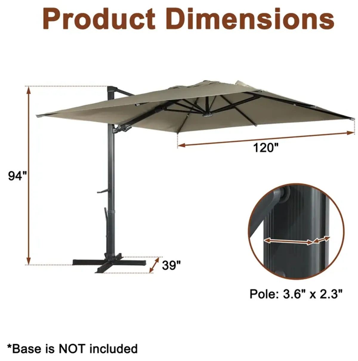 MONDAWE 10ft Square Solar LED Cantilever Patio Umbrella for Outdoor Shade