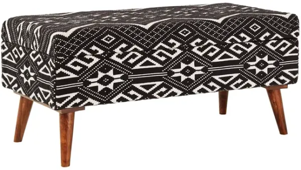 Upholstered Storage Bench, Black and White