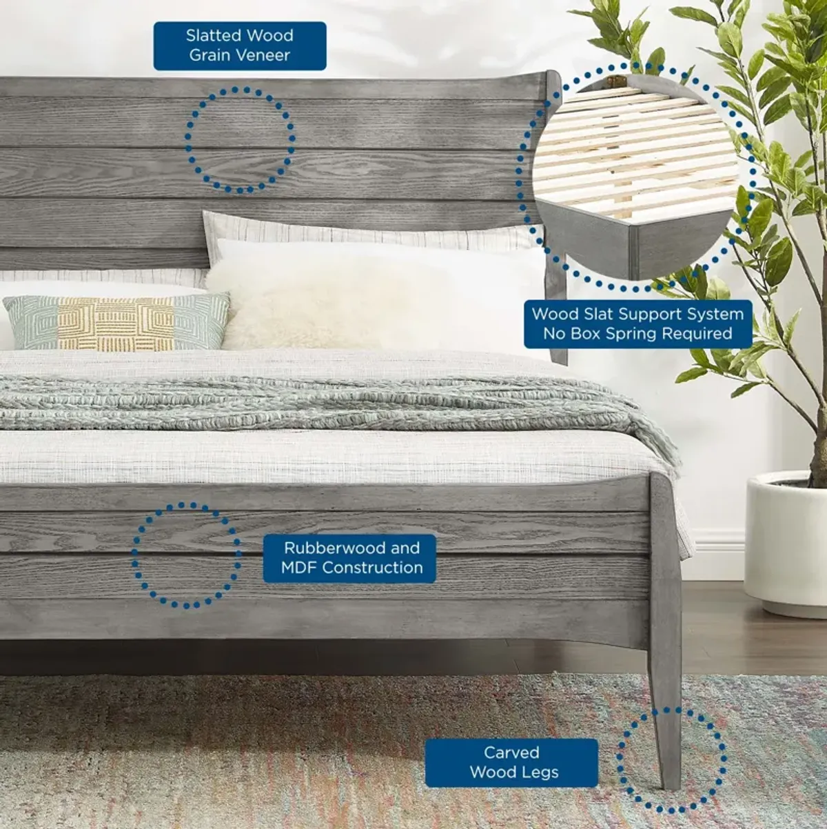 Modway - Georgia Queen Wood Platform Bed Gray