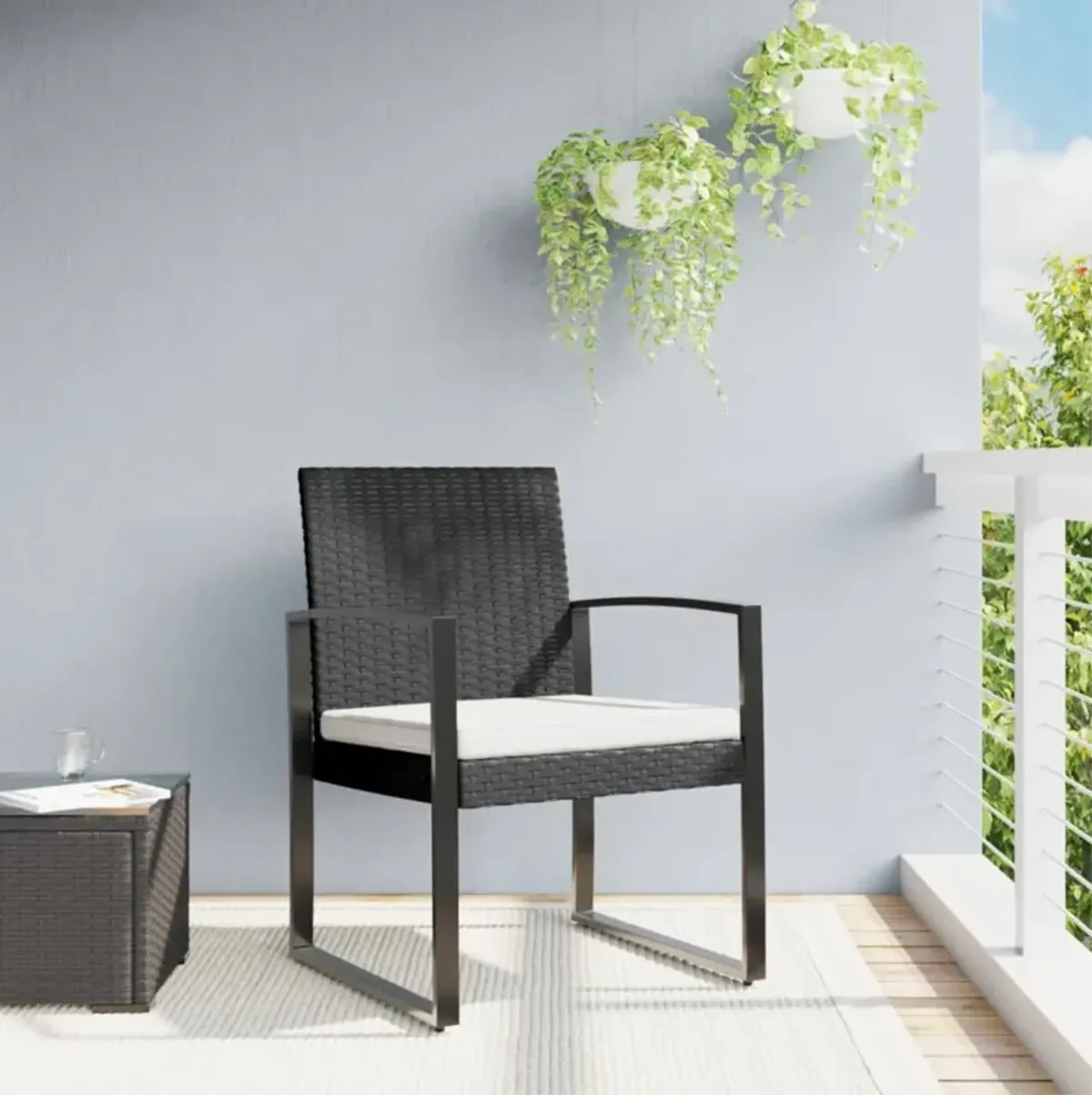 vidaXL Patio Dining Chairs 2 pcs Black PP Rattan