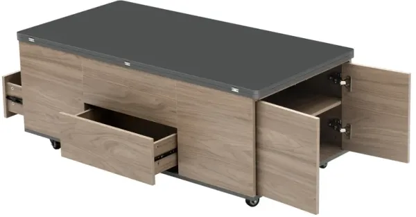Modern Lift Top Coffee Table Multi Functional Table with 3 Drawers in Walnut & Black