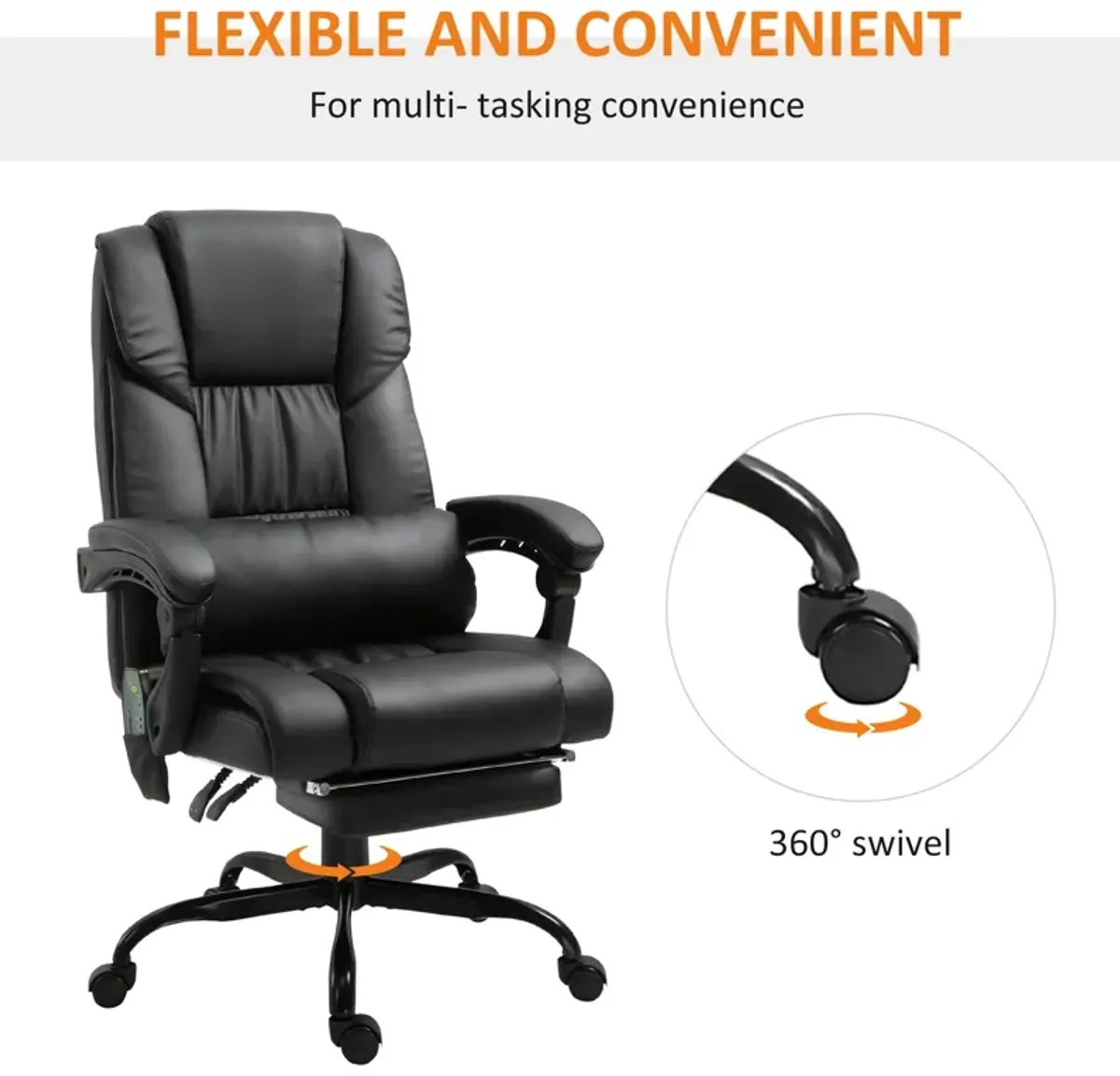 Vinsetto High Back Vibration Massage Office Chair with 6 Points, Hight Adjustable Computer Desk Chair, Reclining Office Chair with Retractable Footrest and Remote, Black