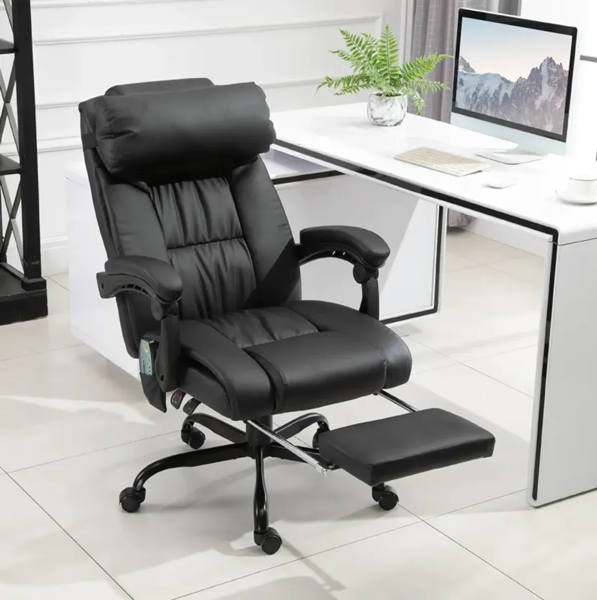 Vinsetto High Back Vibration Massage Office Chair with 6 Points, Hight Adjustable Computer Desk Chair, Reclining Office Chair with Retractable Footrest and Remote, Black