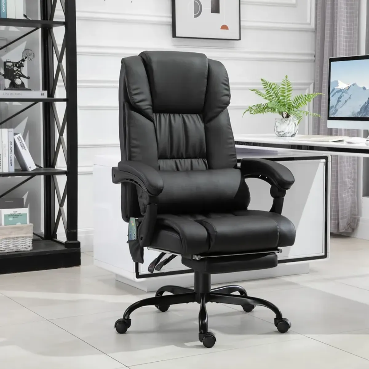 Vinsetto High Back Vibration Massage Office Chair with 6 Points, Hight Adjustable Computer Desk Chair, Reclining Office Chair with Retractable Footrest and Remote, Black